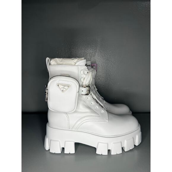 PRADA
Monolith Leather & Nylon Lug-Sole Combat Boots Sz 37.5 - Picture 5 of 12